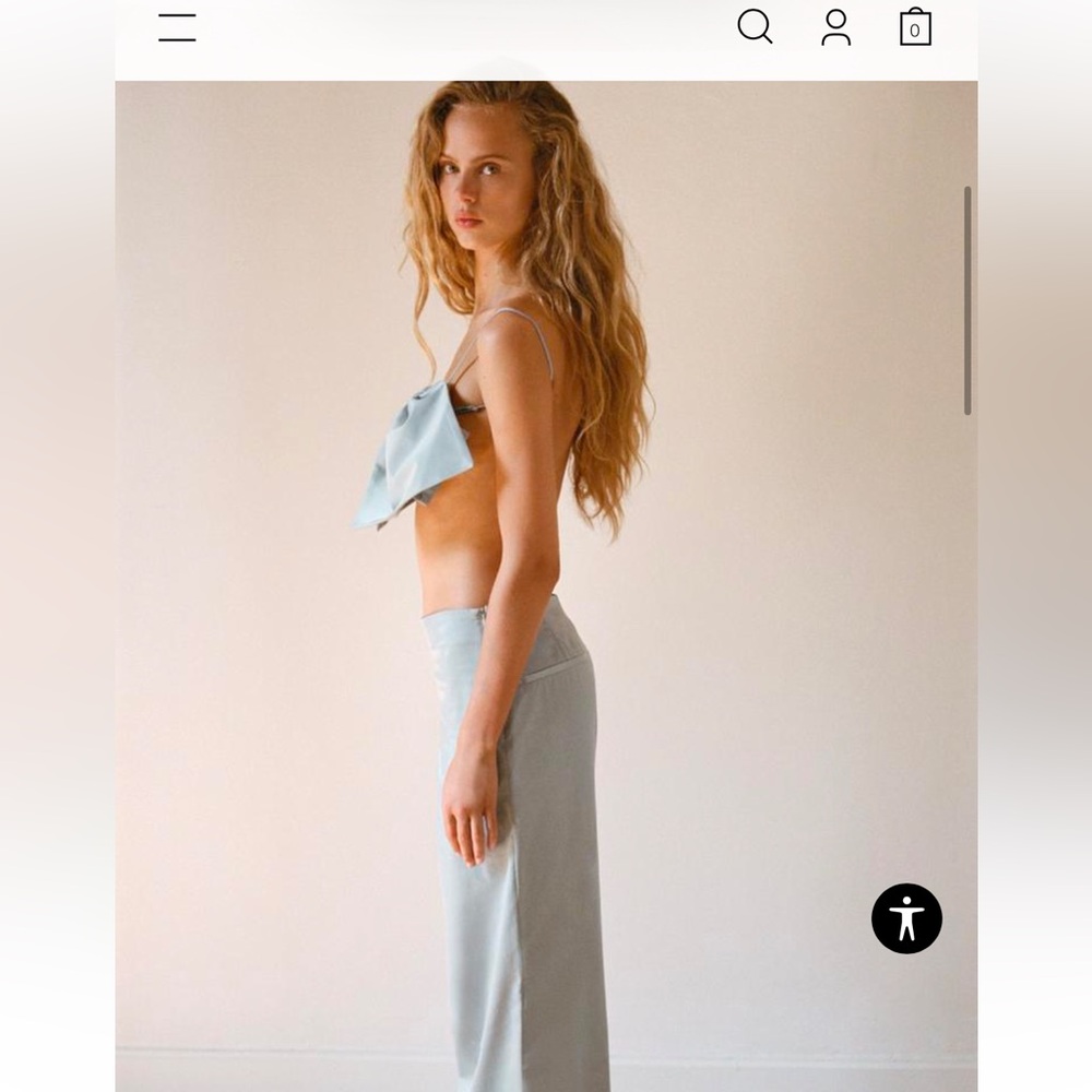 Matching Pale blue satin like bow crop top and pants
